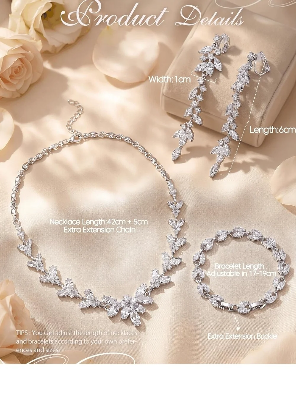 Crystal Bridal Necklace and Earring Set in Silver CLIP OR PIERCED  EARRINGS